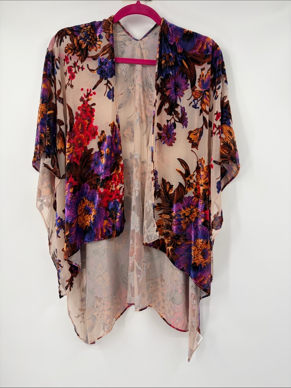 Earthbound Multicolor Floral Velvet Open Shrug One Size